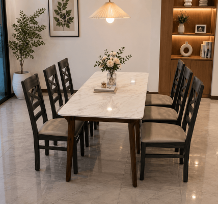 bàn ăn mặt đá hiện đại